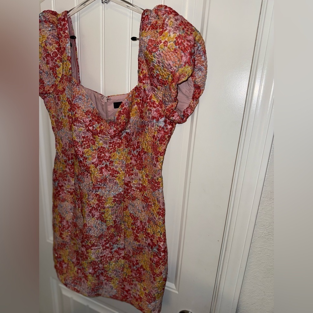 Pink and Orange Sheath Mini Dress with Sweetheart Neckline - Picture 11 of 16
